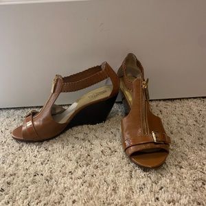 Brown leather Michael Kors wedge sandals